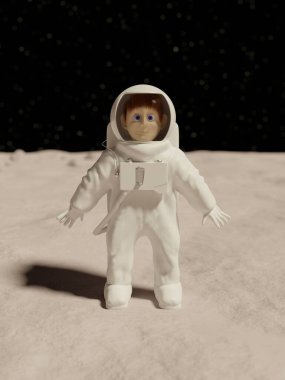 Gezegenin yüzeyindeki erkek astronot. 3d illüstrasyon