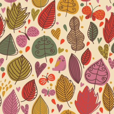 sonbaharda çiçek seamless modeli ile kuş ve kelebekler