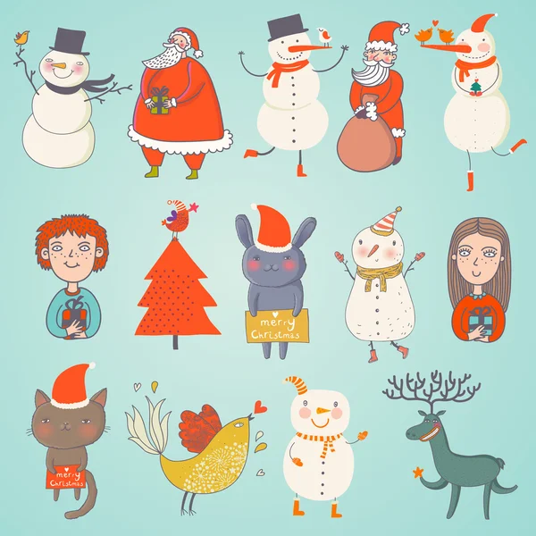 Cute Set of Vector christmas characters — Stock Vector