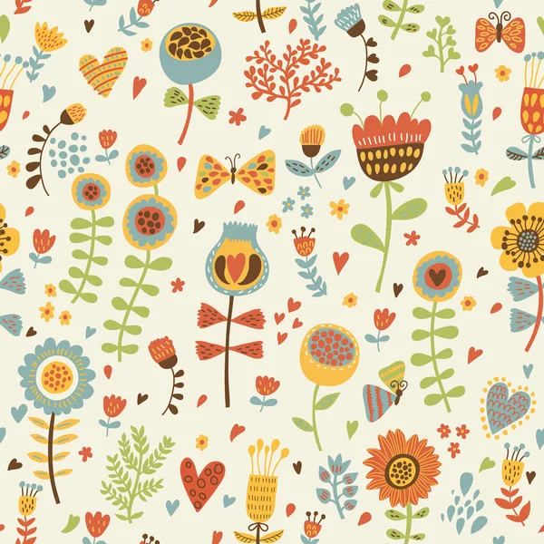 Floral vintage seamless pattern with butterflies — Stock Vector