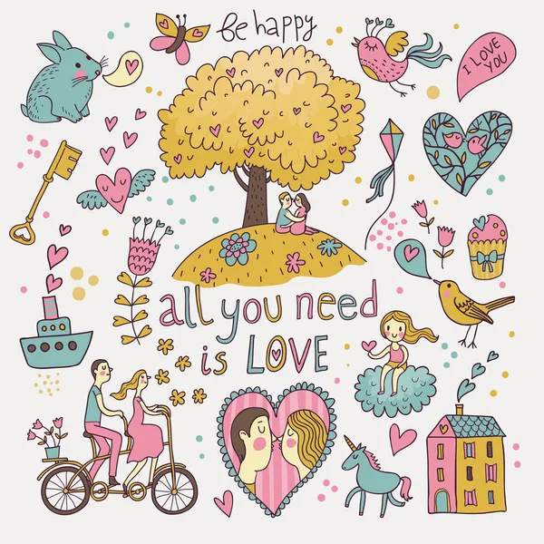 romantik vektör karikatür tarzı ayarlayın. vektör aşık hakkında fantezi