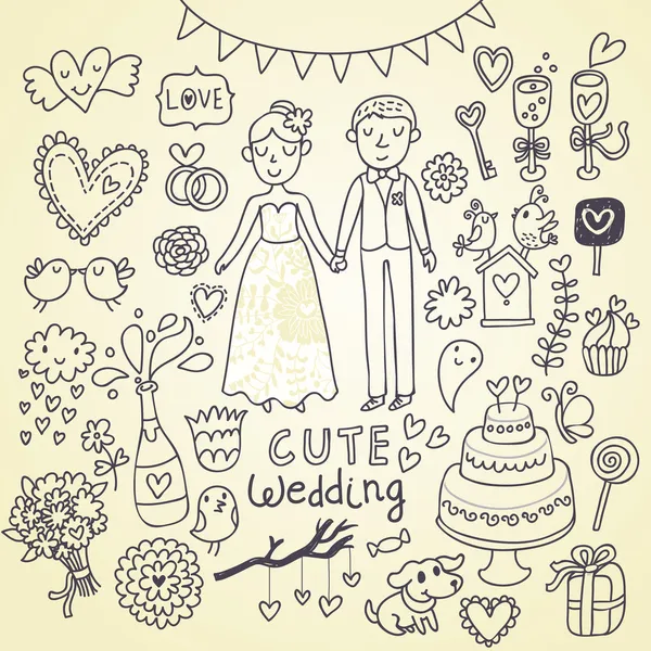 Svatební doodle útržkovité vektorové ilustrace Stock Ilustrace