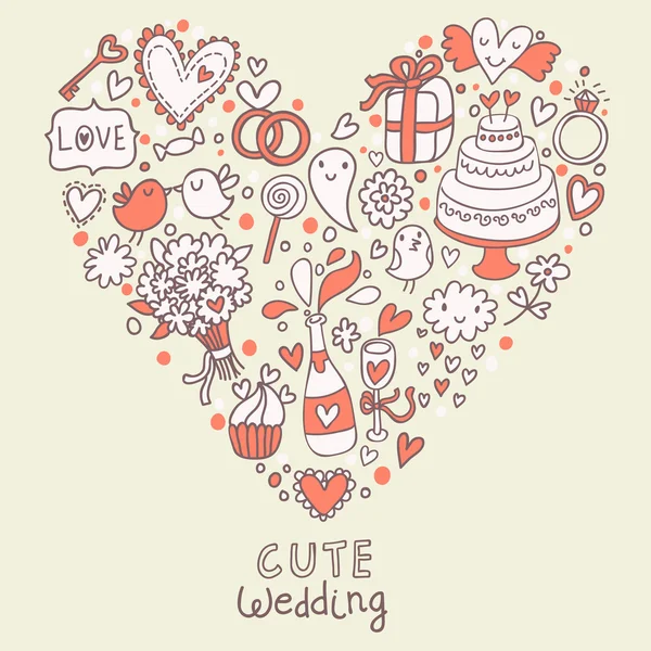 Pozvánka na svatbu s tvarem srdce. přání s romantické prvky Stock Vektory