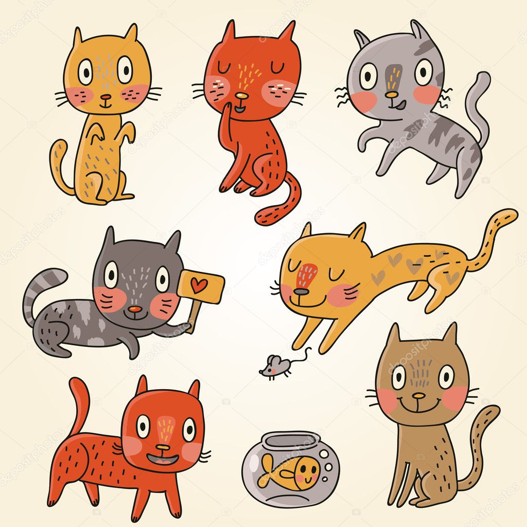 Funny cartoon cats in vector