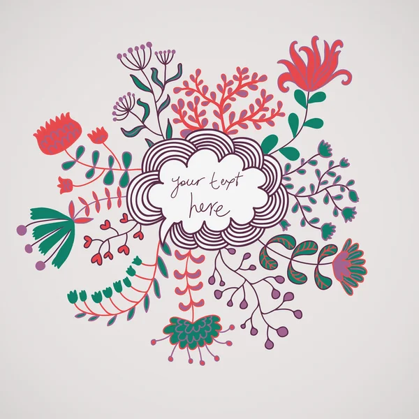 Flores en el cielo. Fondo de dibujos animados en vector — Vector de stock