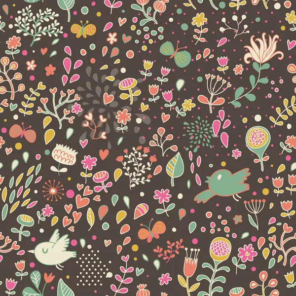 Naadloze bloemmotief met bloemen. Cartoon achtergrond voor vintage wallpapers — Stockvector