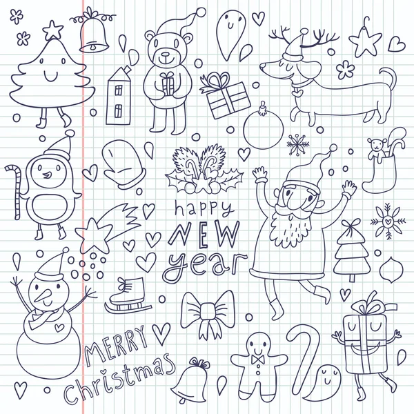 Dibujos animados vector conjunto de Navidad. Lindos símbolos de Año Nuevo — Vector de stock