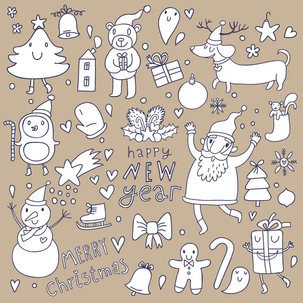 Christmas and New Year cute cartoon vector set — стоковый вектор