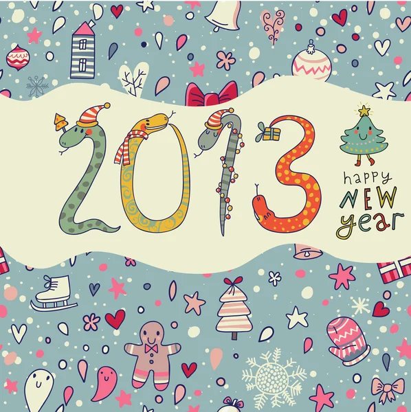 Novo 2013 Ano conceito fundo no estilo dos desenhos animados — Vetor de Stock