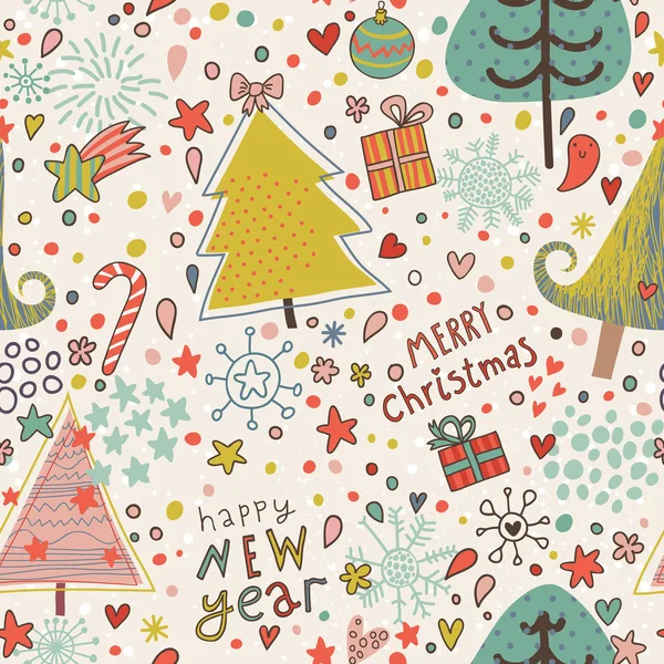 Nice cartoon seamless pattern. Christmas background in vector — Stock Vector