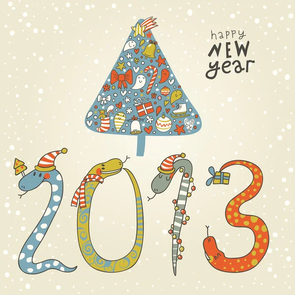 2013 - Year of the snake. Cute New Year background with a snake concept — Stock Vector