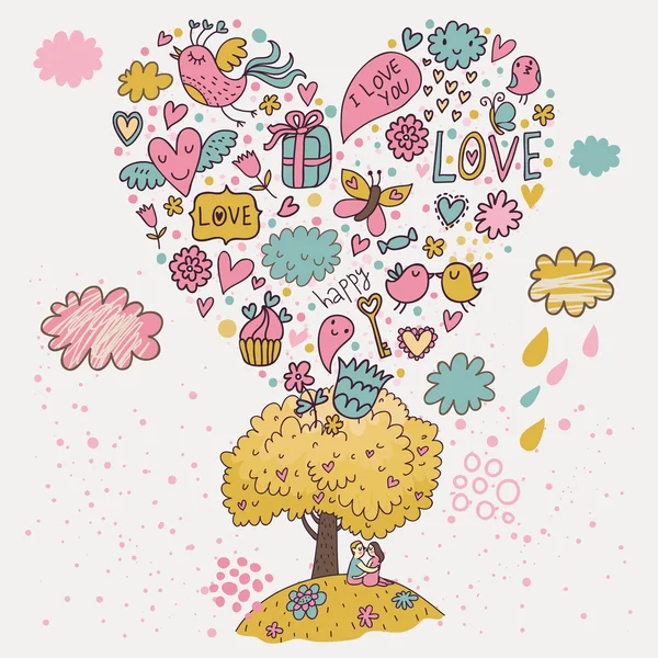 Cita romántica bajo el árbol del amor — Vector de stock