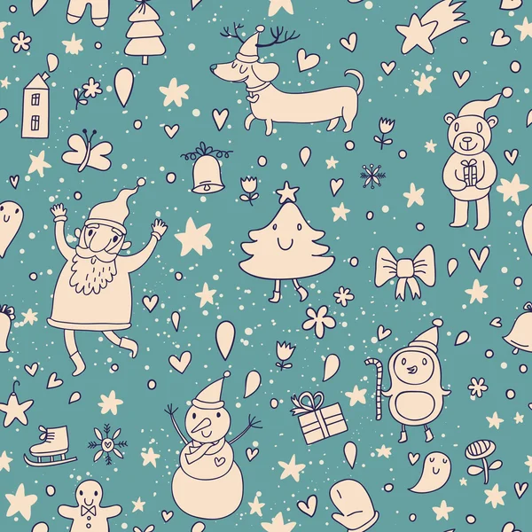 Fundo de Natal em estilo retro. Padrão sem costura em cores verdes —  Vetores de Stock