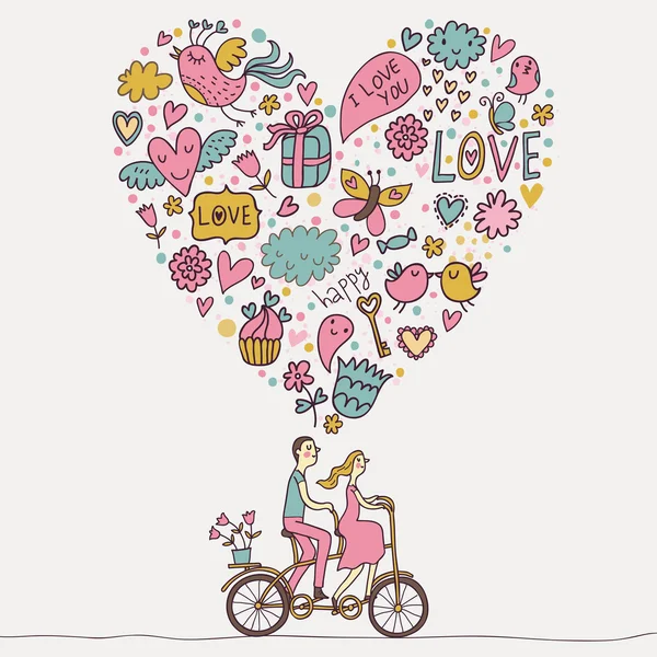 Ρομαντική έννοια. ζευγάρι στην αγάπη για το ποδήλατο παράλληλα. χαριτωμένο καρτούν εικονογράφηση φορέα Royalty Free Εικονογραφήσεις Αρχείου