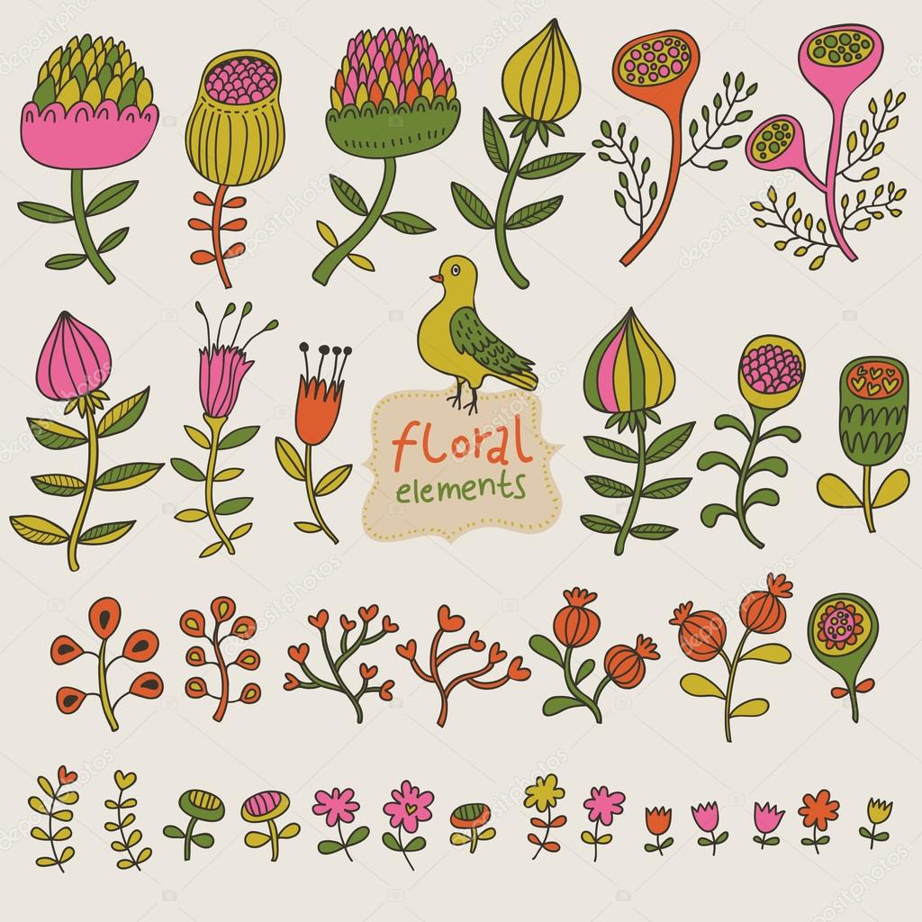 Set floreale in vettoriale cartone animato fiori in colori pastello per i disegni di Nizza