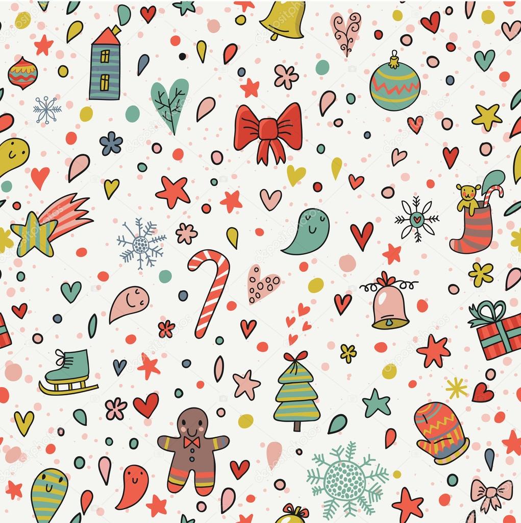 New year cartoon seamless pattern. Cute holiday wallpaper in vector