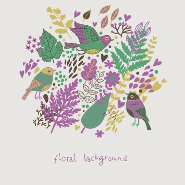 Vintage çiçek tasarım vektör öğe. kuşlar ve yapraklar