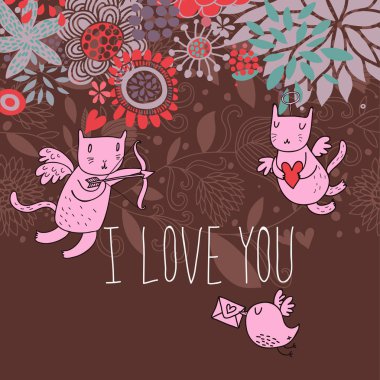 romantik arka plan. çiçekler içinde cats aşk tanrısı