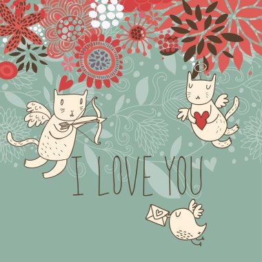 romantik arka plan. çiçekler içinde cats aşk tanrısı