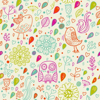 kuşlar ve çiçekler ile Vintage seamless modeli