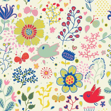 çiçekler ve kuşlar ile sorunsuz bir doku. sonsuz çiçek pattern.seamless desen duvar kağıdı, desen dolgularını, web sayfası arka planı, yüzey dokuları için kullanılabilir. çok güzel sorunsuz çiçek arka plan