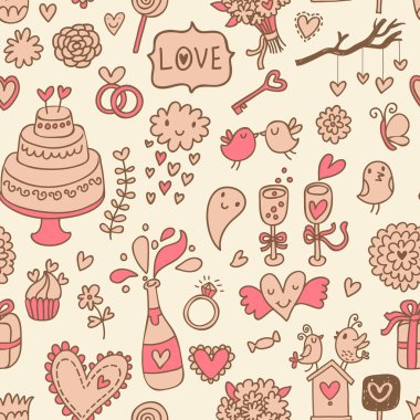 tatlı romantik düğün seamless modeli. vektör daveti. sevimli evlilik