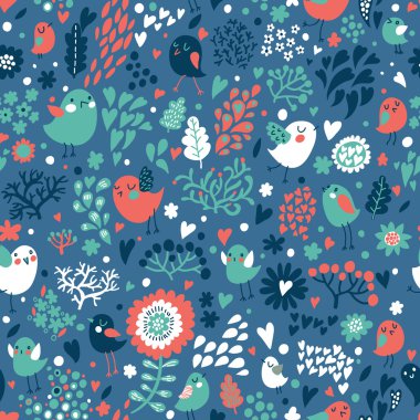 retro tarzı romantik çiçek seamless modeli. kuşlar ve kelebekler çiçek