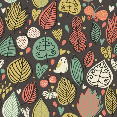 sonbaharda çiçek seamless modeli ile kuş ve kelebekler