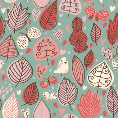 sonbaharda çiçek seamless modeli ile kuş ve kelebekler