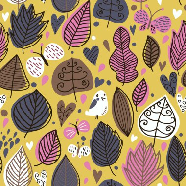 sonbaharda çiçek seamless modeli ile kuş ve kelebekler