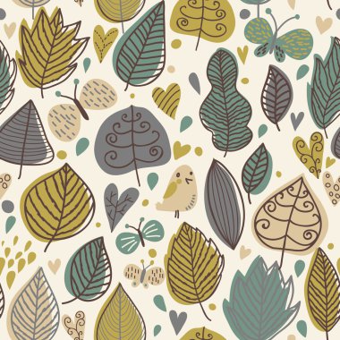 sonbaharda çiçek seamless modeli ile kuş ve kelebekler