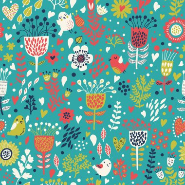 sevimli kuş ve çiçek kırmızı renkli seamless modeli. duvar kağıtları, desen dolgularını, web sayfası arka planlar, yüzey dokuları için seamless modeli-ebilmek var olmak kullanılmış.
