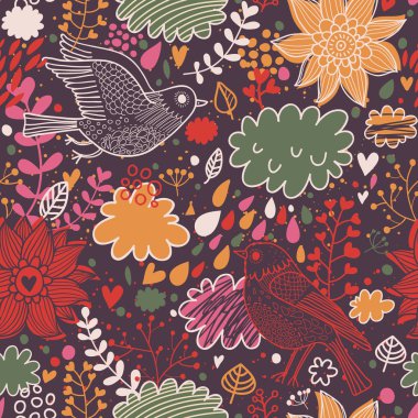 aydınlık yaz Dikişsiz desen kuşlar, çiçekler ve bulutlar. duvar kağıtları, desen dolgularını, web sayfası arka planlar, yüzey dokuları için seamless modeli-ebilmek var olmak kullanılmış.