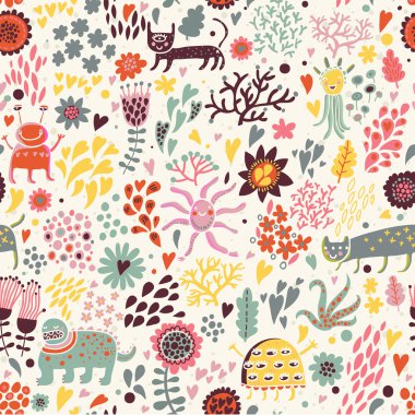 fantastik seamless modeli. soyut çocukça duvar kağıdı vektör