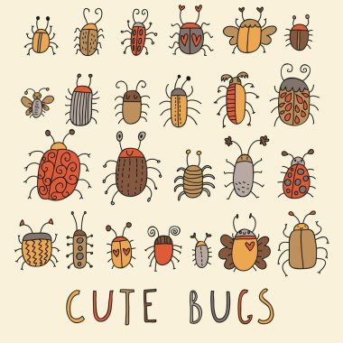 Cute bugs vector set in retro style clipart