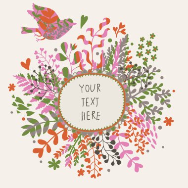 Vintage çiçek arka plan ile pastel renkler sevimli kuş