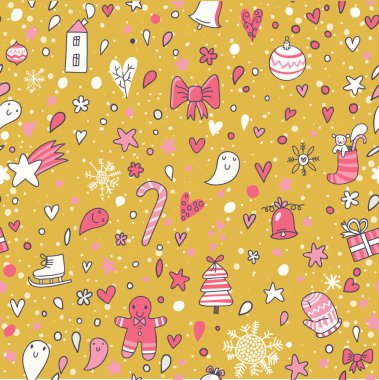 karikatür tarzı tatil seamless modeli. Yeni yıl ve Noel arka planda vektör