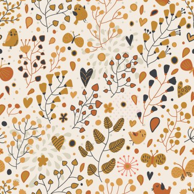 retro tarzı romantik çiçek seamless modeli. kuşlar ve kelebekler çiçek