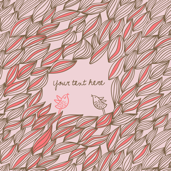 Floral background with cartoon birds. Seamless pattern