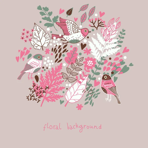 Bröllop kort eller inbjudan med abstrakt floral bakgrund. hälsning vektor vykort elegans mönster med blommor och fåglar. blommig illustration vintage stil alla hjärtans dag-kort — Stock vektor