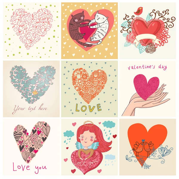 Tarjetas de felicitación con corazón — Vector de stock