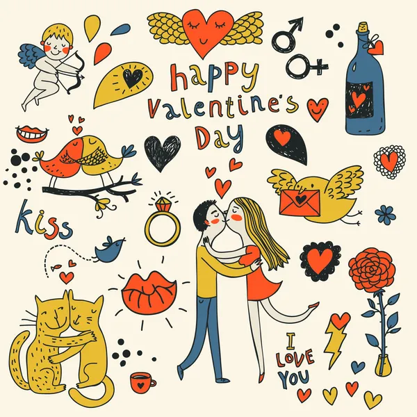 set renkli vektör Sevgililer doodles