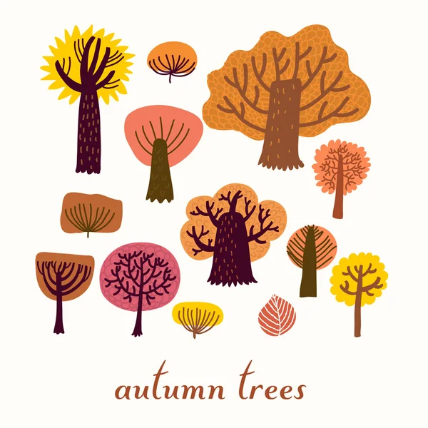 Sonbahar ağaçlar, karikatür vektör ayarla — Stok Vektör