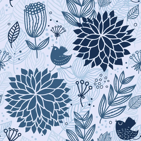 Patrón sin costura floral en colores azules — Vector de stock