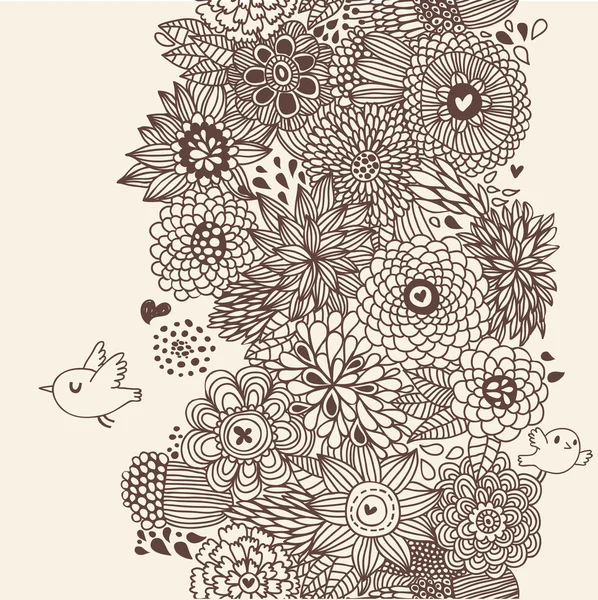 Arka plan bahar. karikatür çiçek ve kuş vektör kartı — Stok Vektör