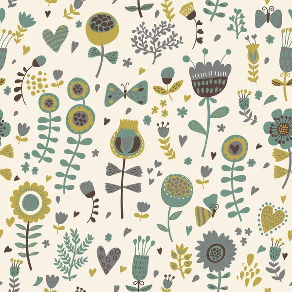 Desenhos animados simples padrão sem costura floral para papéis de parede incríveis — Vetor de Stock
