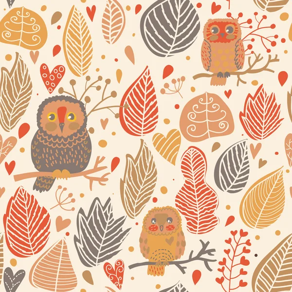 Vintage floral seamless pattern with owls — Stock Vector