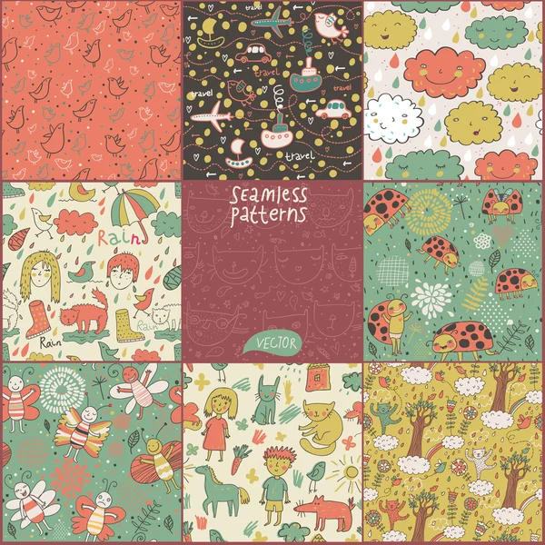 8 Dikişsiz desen vektör çocuklar için. çocukça wallpapers-ebilmek var olmak kullanılmış. sevimli hayvanlar çizgi film tarzı