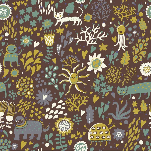 Fantastic seamless pattern. Abstract childish wallpaper in vector — Stock Vector