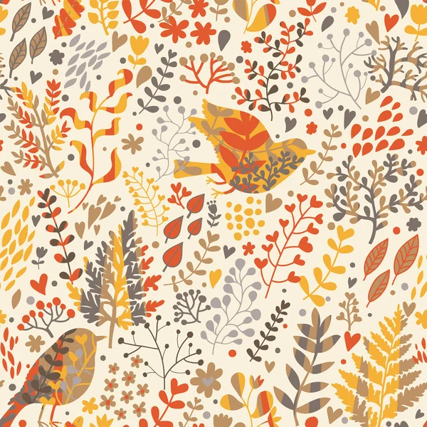 Realistische vogels in bloemen. naadloze patroon voor schattig aard wallpapers in vector — Stockvector